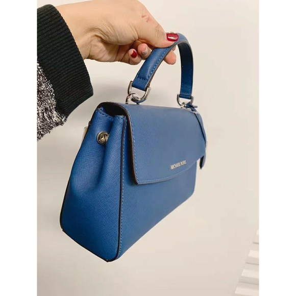 MICHAEL KORS AVA Small Top Handle Satchel Steel Blue Saffiano Leather NWT - Picture 10 of 11